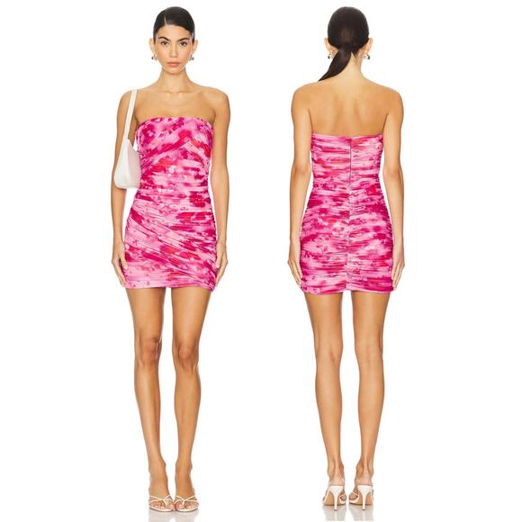 Amanda Uprichard Levi Mini Dress Strapless Ruched Sexy Cocktail Floral Roya Sz S - Picture 1 of 10